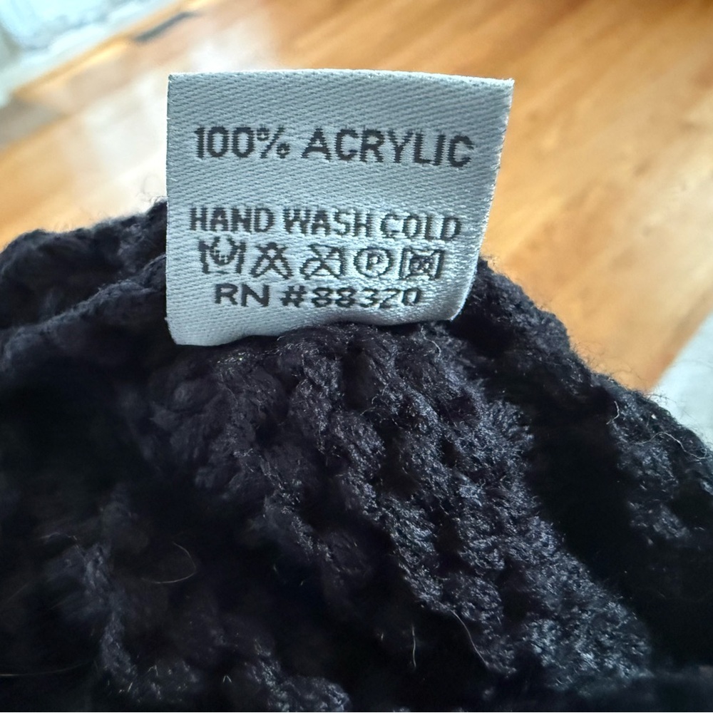 Black Knit Beanie with Visor - Picture 3 of 3